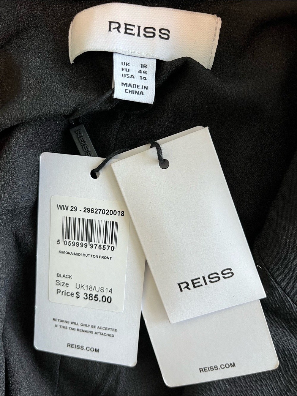 Reiss Kimora Double Breasted Wool Blend Black Midi Dress size 14 - Picture 9 of 13